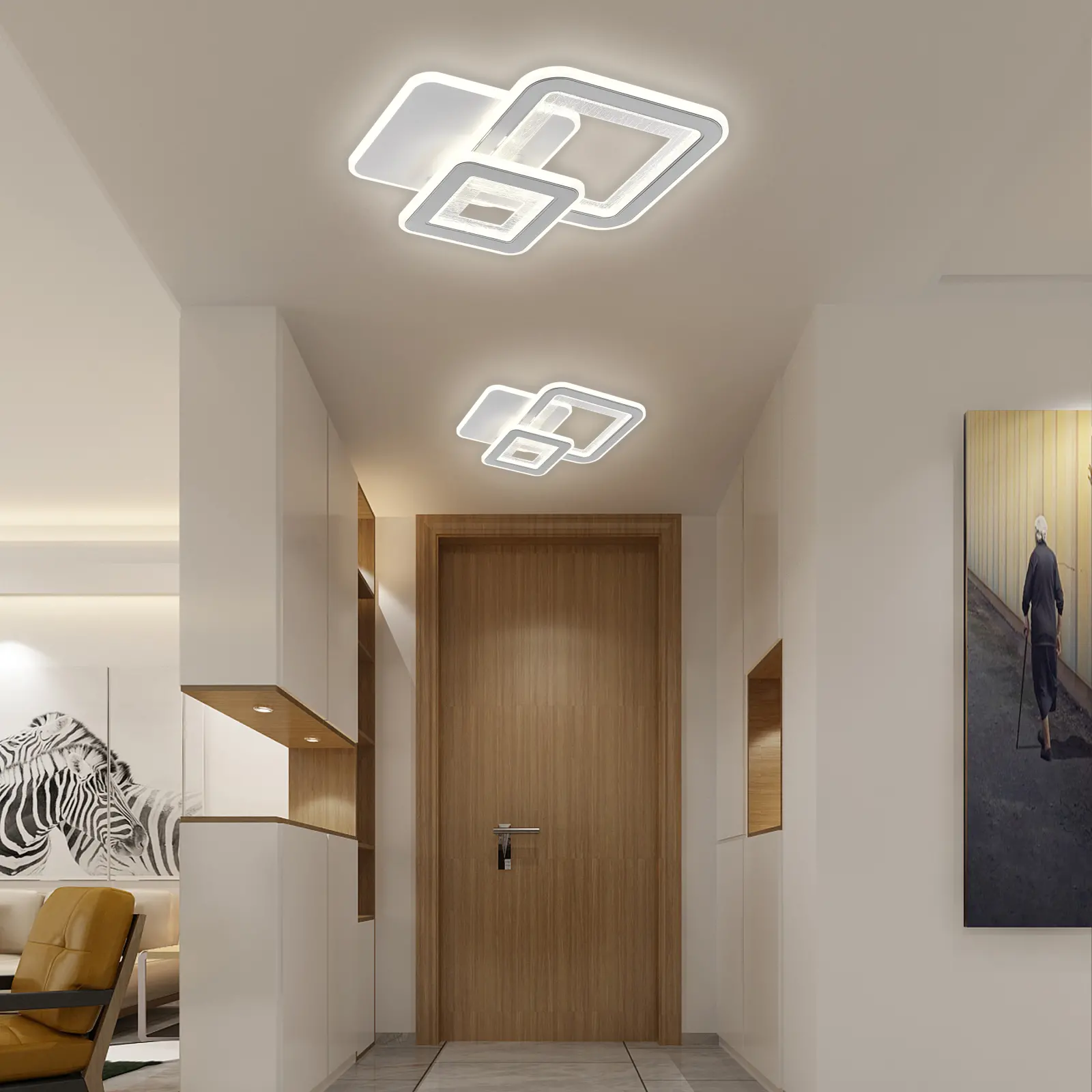 Lustra LED SQUARE 57W, 3 Patrate, lumina Rece/Calda/Neutra, Alb