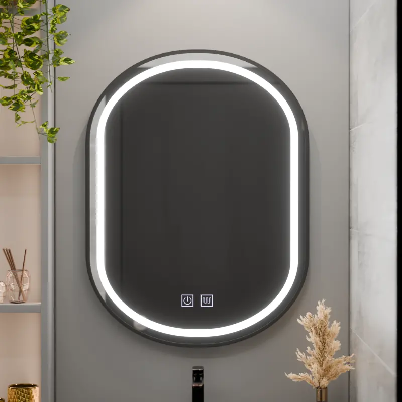 Previzualizare 3: Oglinda LED Ovala 60x80cm VETRO Touch Sistem Dezaburire Dimabila, Rama Neagra