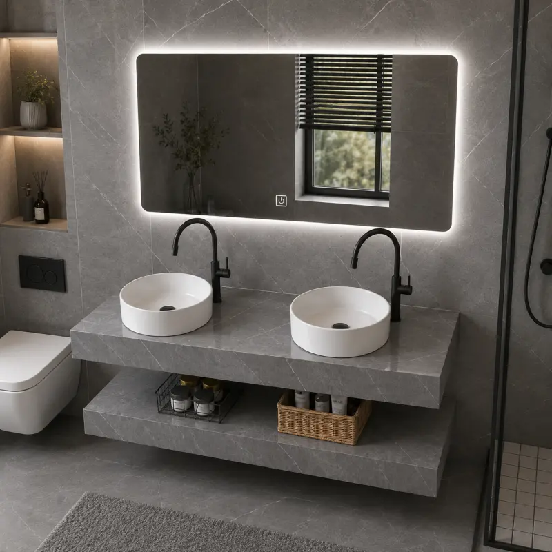 Previzualizare 2: Set Mobilier ARQON Duo pentru Baie, 140cm, 3 Piese, Gri