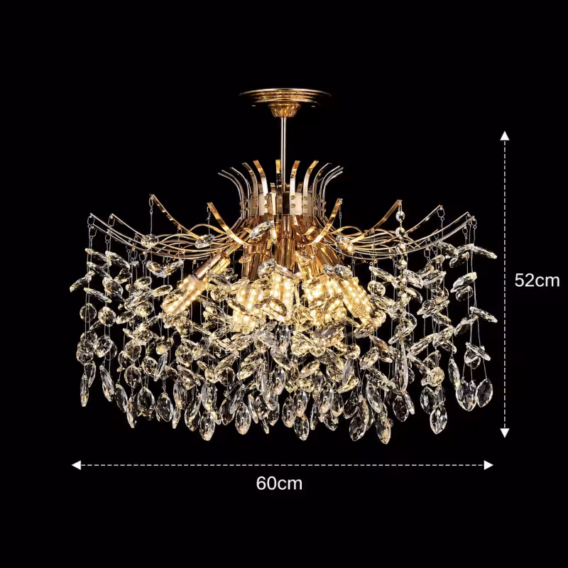 Previzualizare 4: Candelabru Cristal PROWES Magno, 10xE14, D60 cm, Auriu, Inaltime Reglabila, Metal si Cristal