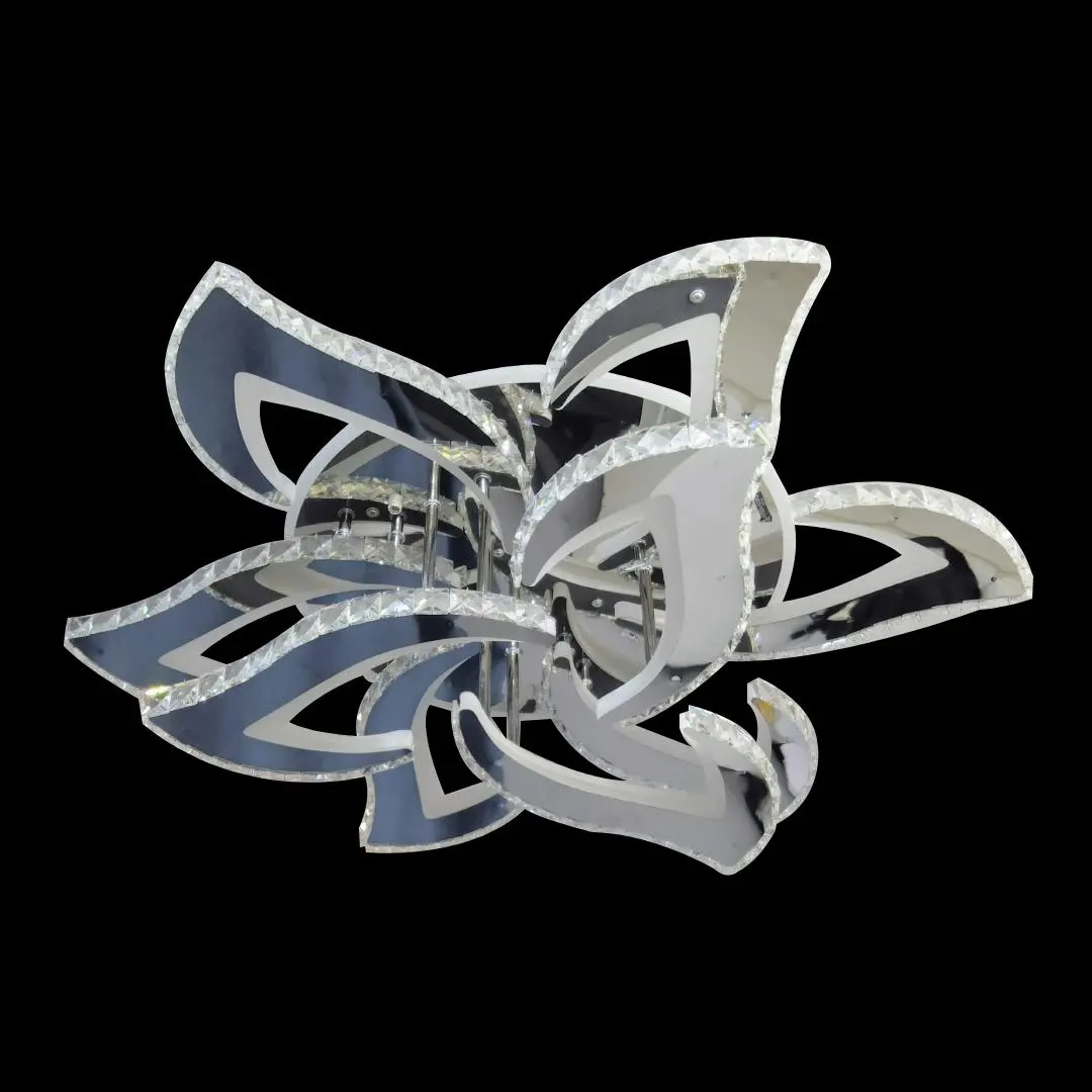 Lustra LED cu telecomanda si cristal Alejandro 160W, 9 Flori, lumina Rece/Calda/Neutra, Dimabila, Crom Lucios