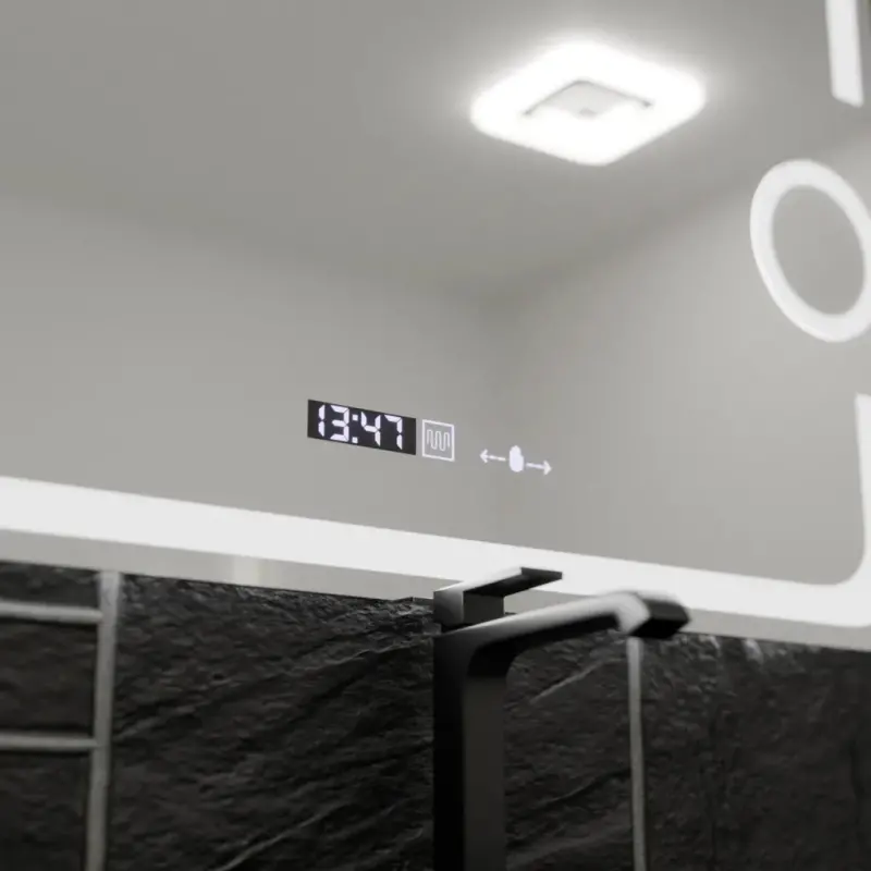 Previzualizare 2: Oglinda LED Rectangulara, 80x60cm, Eclat MotionGlow Marcello, Sistem Dezaburire, Ceas & Termometru, Lupa Cosmetica, Dimabila