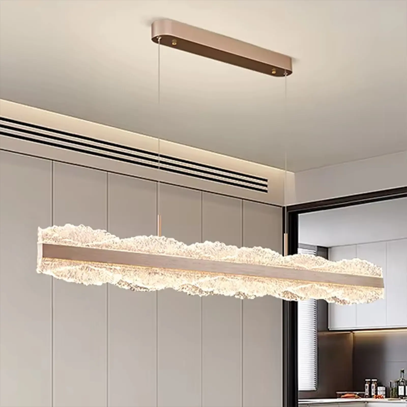 Lustra LED suspendata cu telecomanda NIVALIS 55W, Lungime 120cm, lumina Rece/Calda/Neutra, Dimabila,Inaltime Reglabila, Auriu