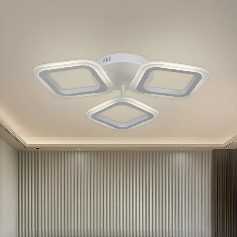 Lustra LED ERIKA 20W, 3 Patrate, Lumina Calda/Neutra/Rece, Alb, Metal si Acril