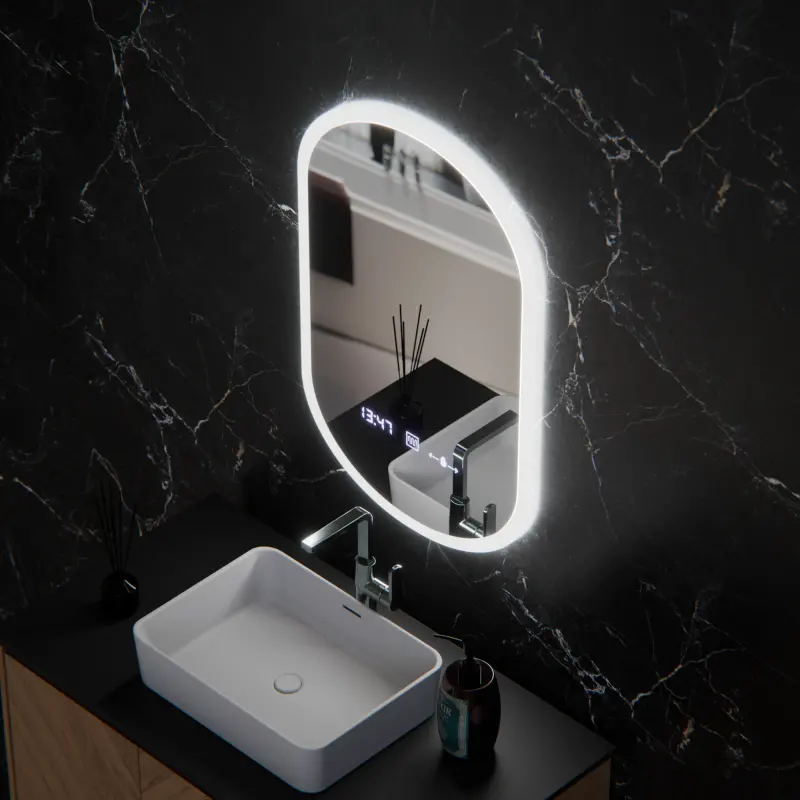 Previzualizare 3: Oglinda LED Ovala, 50x80cm, Lucia Senzor Marcello, Sistem Dezaburire, Ceas & Termometru, Dimabila