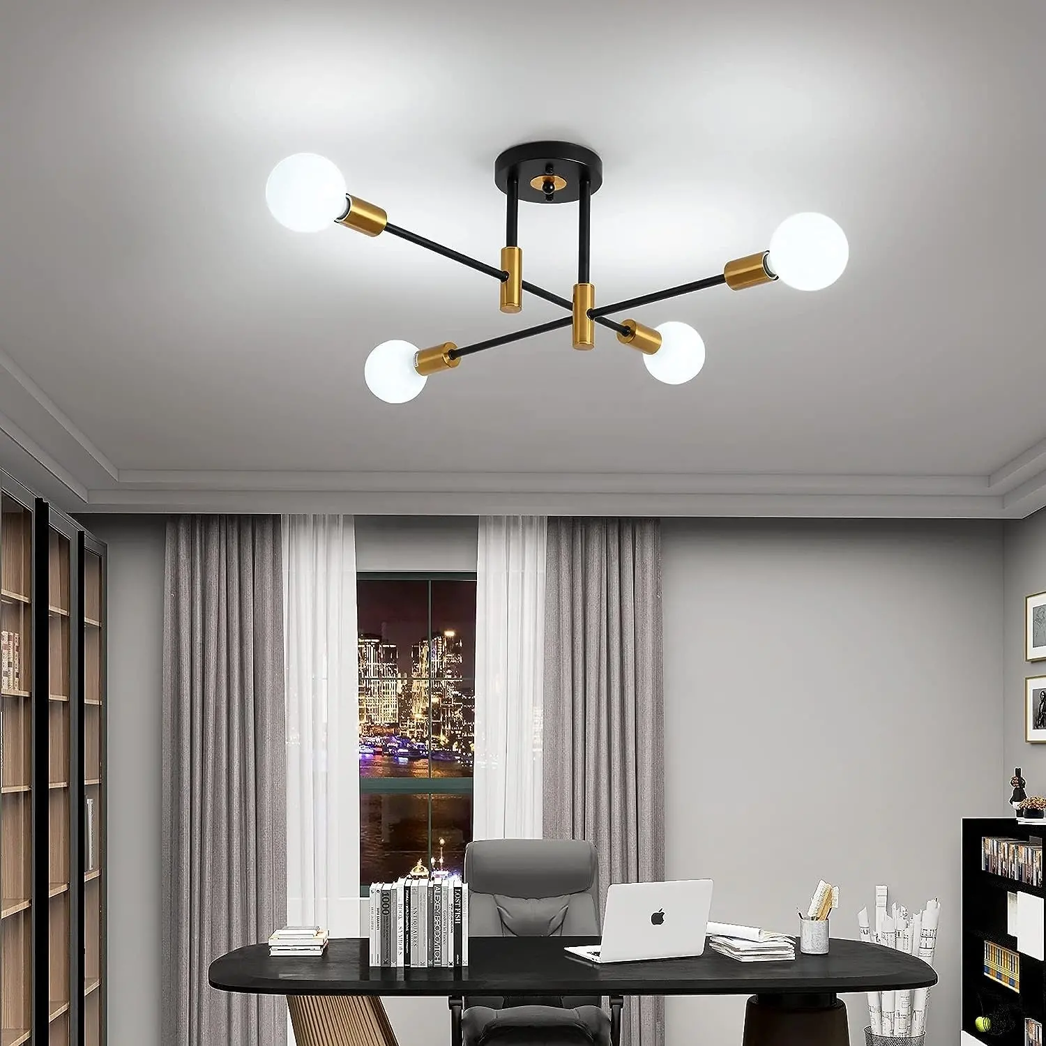Lustra Modernist Gentile, 4x E27, Negru si Auriu, Design Modern