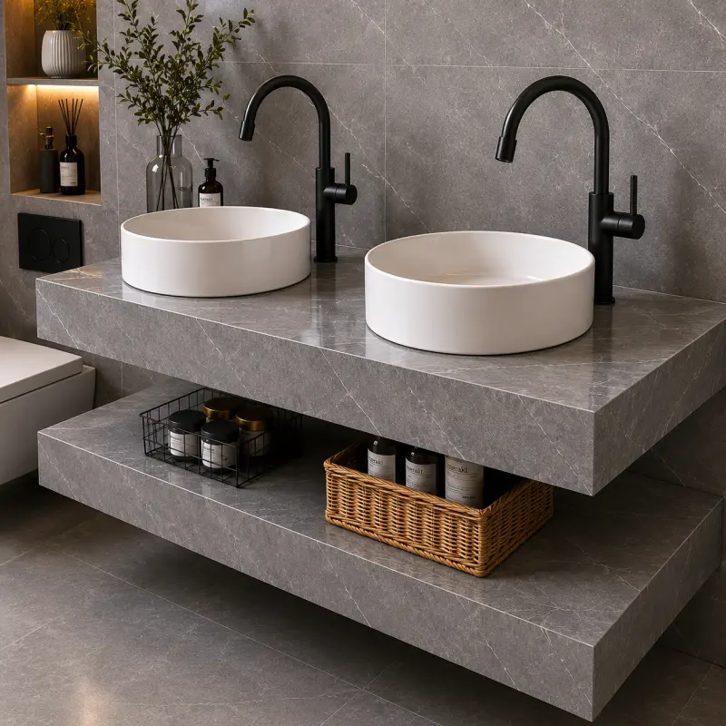 Previzualizare 3: Set Mobilier ARQON Duo pentru Baie, 140cm, 3 Piese, Gri