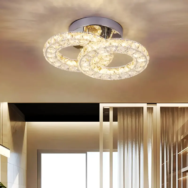 Previzualizare 2: Lustra LED si cristal ZABINA 25W, 2 Cercuri, lumina Rece/Calda/Neutra, Crom Lucios