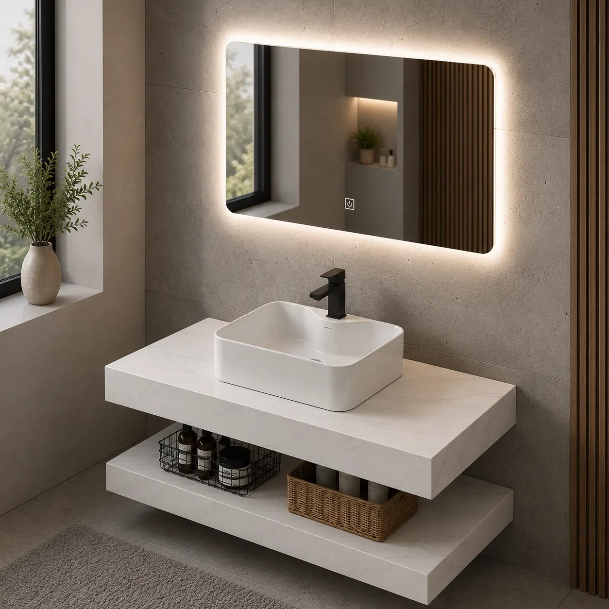 Set Mobilier AURO pentru Baie, 60cm, 3 Piese, Alb