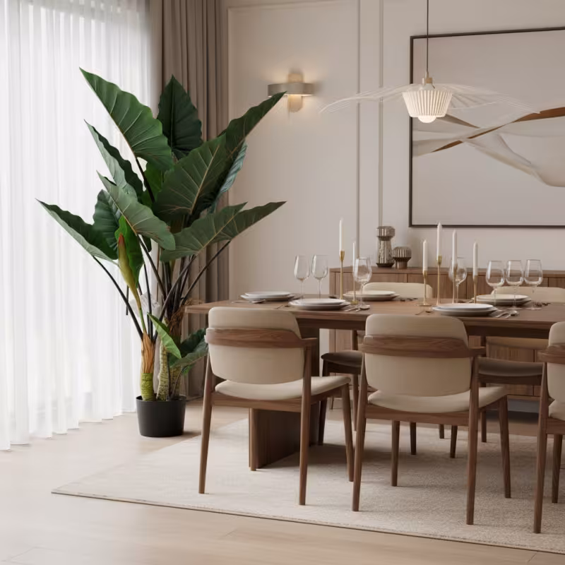 Planta Artificiala Tip Alocasia Cu Frunze Late, 3 trunchiuri, Plastic, 160 cm, Verde