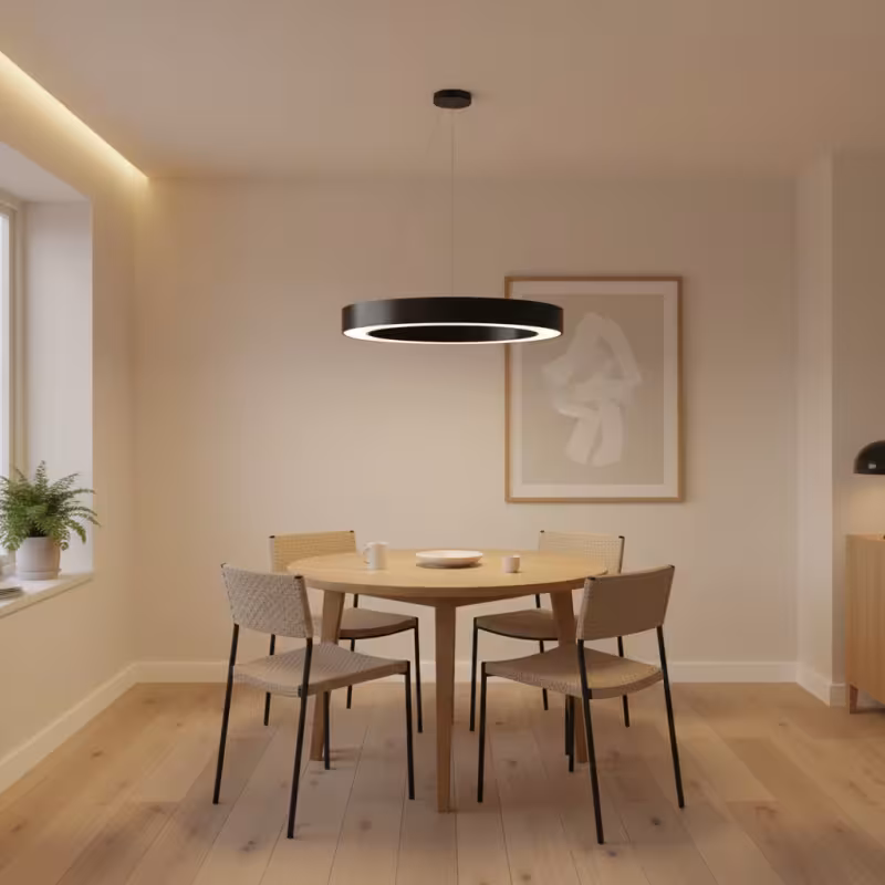 Previzualizare 2: Lustra LED suspendata ANGLE, D52cm, 25W, Inaltime Reglabila, Lumina Rece, Negru, Metal si Acril