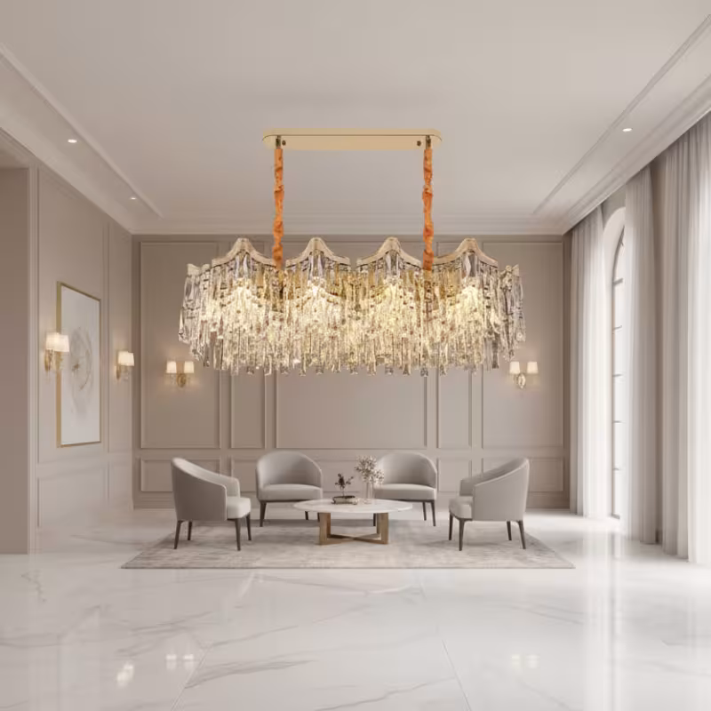 Candelabru Cristal VETRA Supremo 15xE14, 100x35 cm, Auriu, Inaltime Reglabila, Metal si Cristal