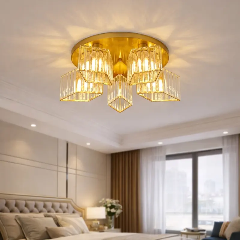 Previzualizare 3: Lustra Clasica Moderna Sasha, LC117/5GD, 5x E27, Metal si Cristal, Auriu, Abajur