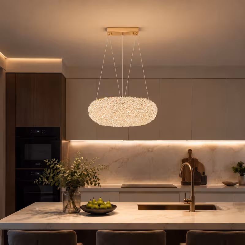 Previzualizare 3: Candelabru Modern cu Cristal, Telecomanda, PRUGU, 42W, Lumina Calda/Neutra/Rece, Lungime 35 cm, Auriu, Inaltime reglabila
