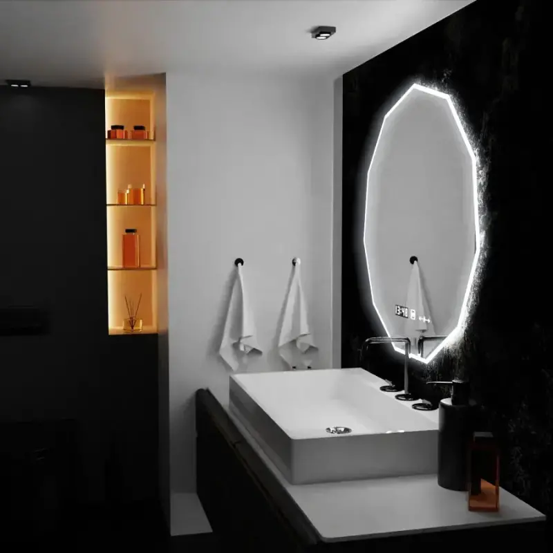 Previzualizare 4: Oglinda LED 70cm, POLIGON Senzor MotionGlow Marcello, Sistem Dezaburire, Ceas & Termometru, Dimabila 084