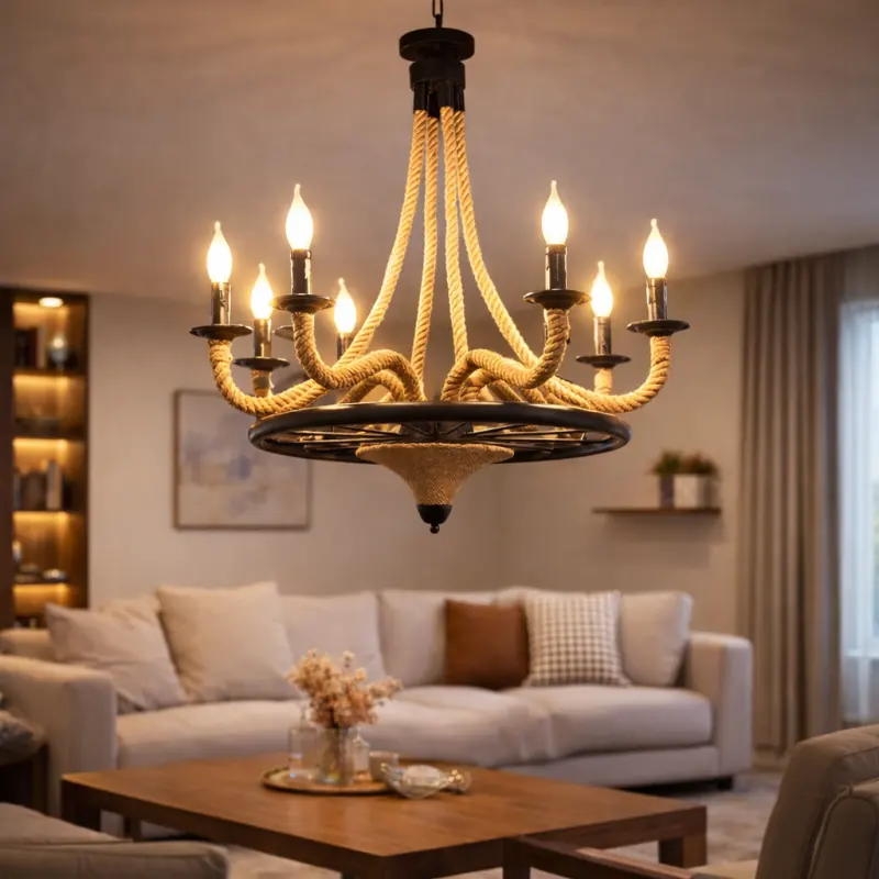 Previzualizare 4: Lustra Suspendata Vintage, LV581/6BK, 6xE27, Maro, Metal si Sfoara