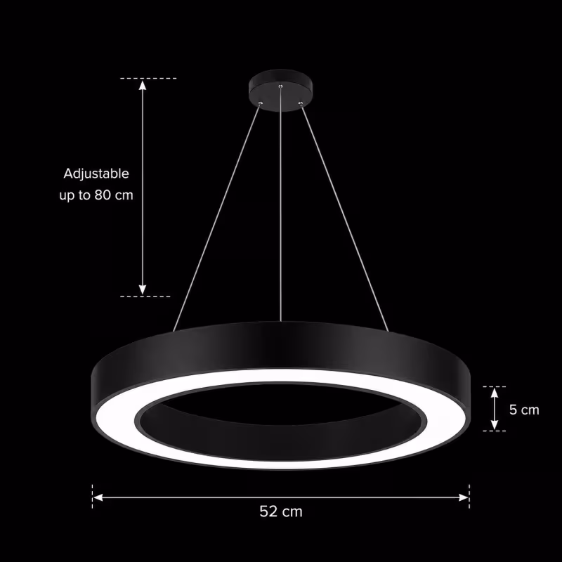 Previzualizare 4: Lustra LED suspendata ANGLE, D52cm, 25W, Inaltime Reglabila, Lumina Rece, Negru, Metal si Acril