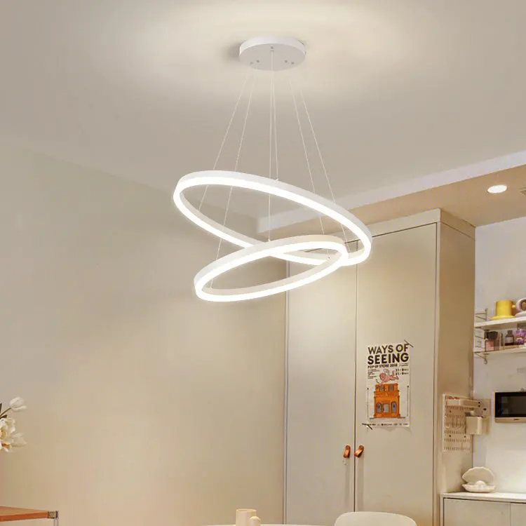 Previzualizare 4: Lustra LED suspendata cu telecomanda CASIANA 41W, 2 Cercuri, lumina Rece/Calda/Neutra, Dimabila, Alb, Inaltime Reglabila