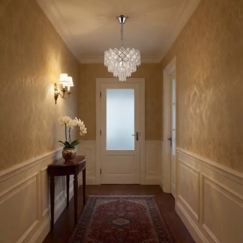 Previzualizare 2: Candelabru Cristal VECTORIA Nobile 5xE14, Diametru 39cm, Crom Lucios, Inaltime Reglabila, Metal si Cristal