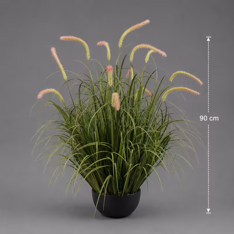 Previzualizare 2: Planta Artificiala Iarba Ornamentala Tip Coada de Pisica, 90 cm, 13 tulpini, Iarba curbata si Spice, Verde, Fara Ghiveci