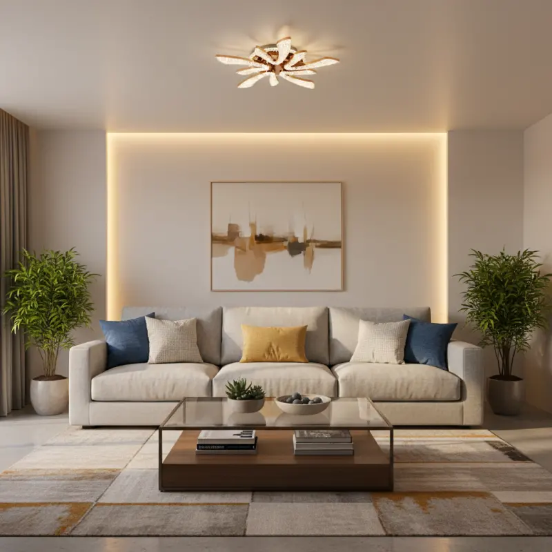 Lustra LED CHARM Magno cu telecomanda si cristal, 68W, Ø59cm, 5 Surse, Lumina Rece/Calda/Neutra, Dimabila, Auriu