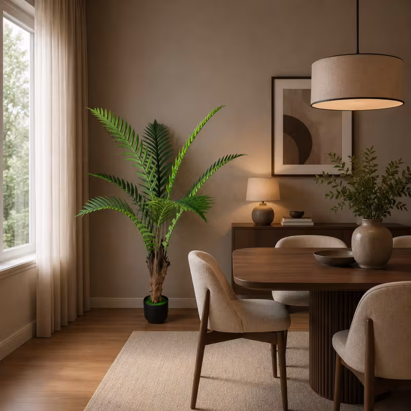Previzualizare 3: Planta Artificiala Copac Tip Palmier Regal, 160 cm, 7 frunze, Verde, cu Ghiveci