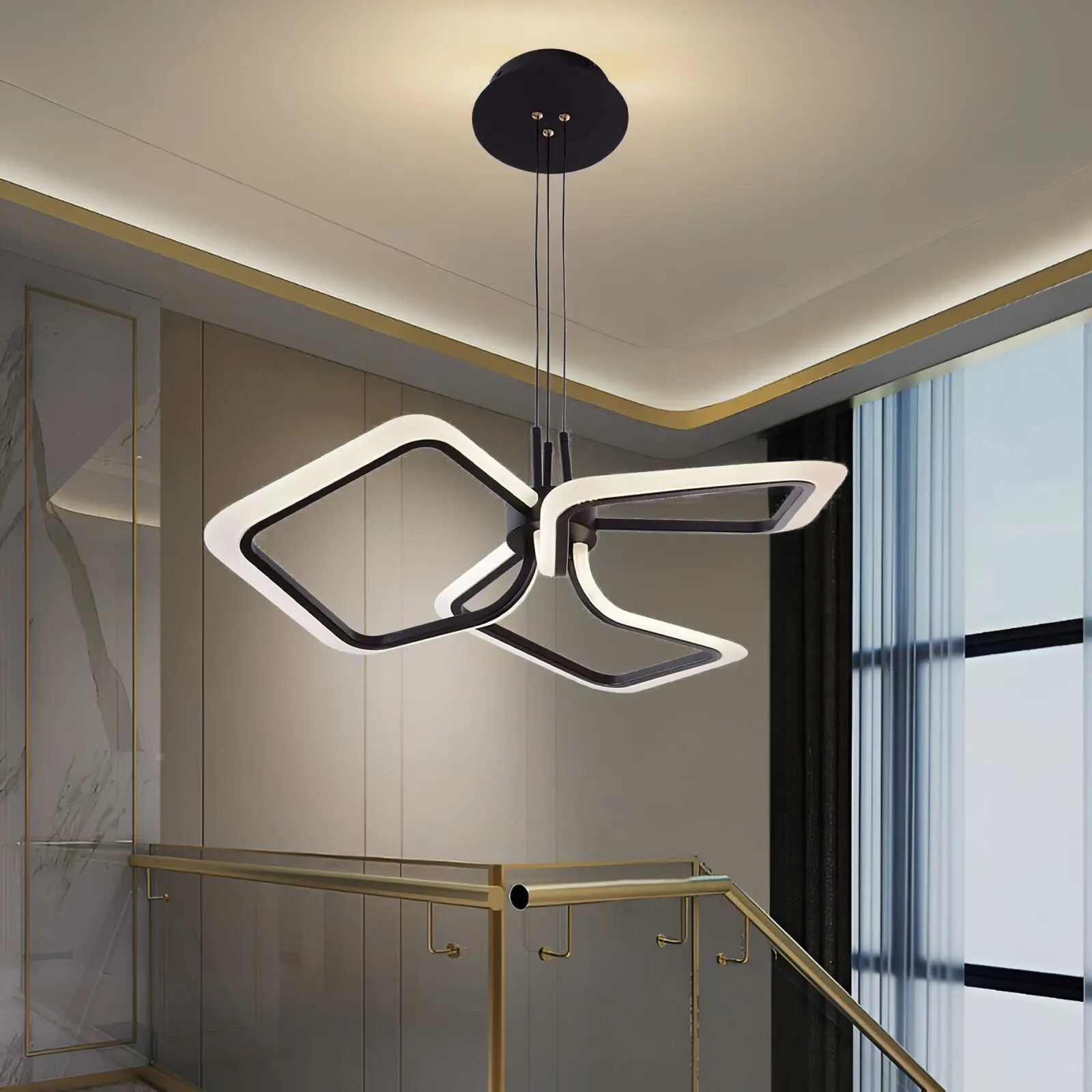 Lustra LED suspendata cu Telecomanda RIMINI 58W, 3 Patrate, lumina Rece/Calda/Neutra, Dimabila, Negru