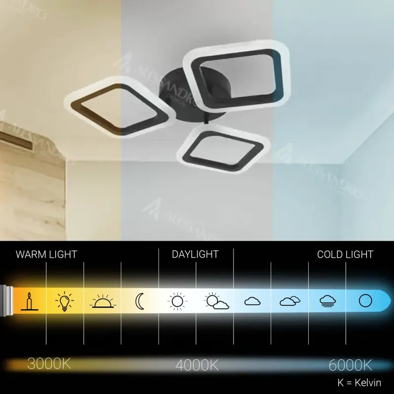 Previzualizare 3: Lustra LED PULSARIS 40W, 3 Patrate, lumina Rece/Calda/Neutra, Negru