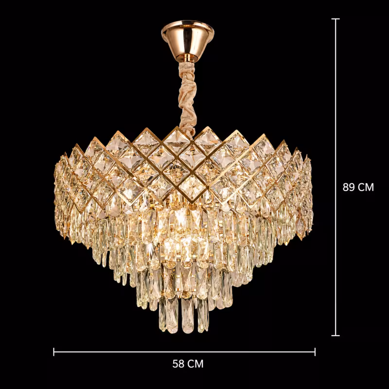 Previzualizare 4: Candelabru Cristal VECTORIA Magno 8xE14, Diametru 58cm, Auriu, Inaltime Reglabila, Metal si Cristal