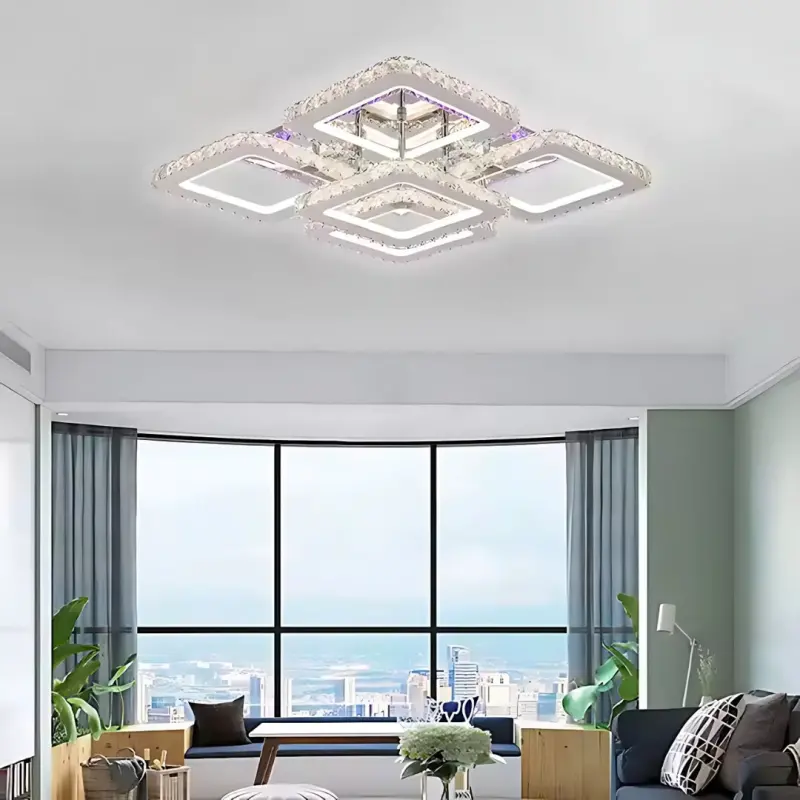 Previzualizare 4: Lustra LED cu telecomanda cu cristal QUADRIA SUPREMO RGB, 143W, 5 Patrate, lumina Rece/Calda/Neutra, Dimabila, Crom Lucios