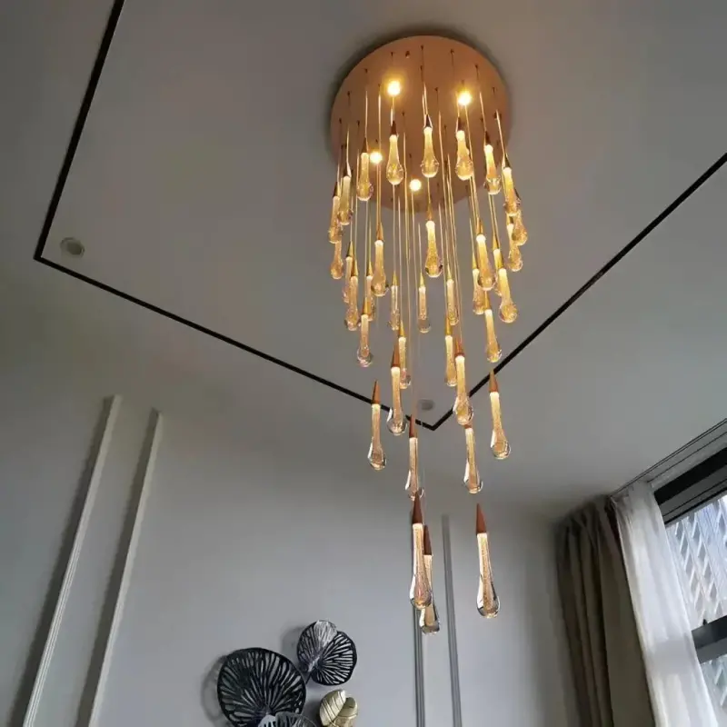 Previzualizare 3: Candelabru Cristal LED Suspendat, 39W, Iustinian, Diametru 60cm, Inaltime Reglabila, Auriu, Metal si Cristal