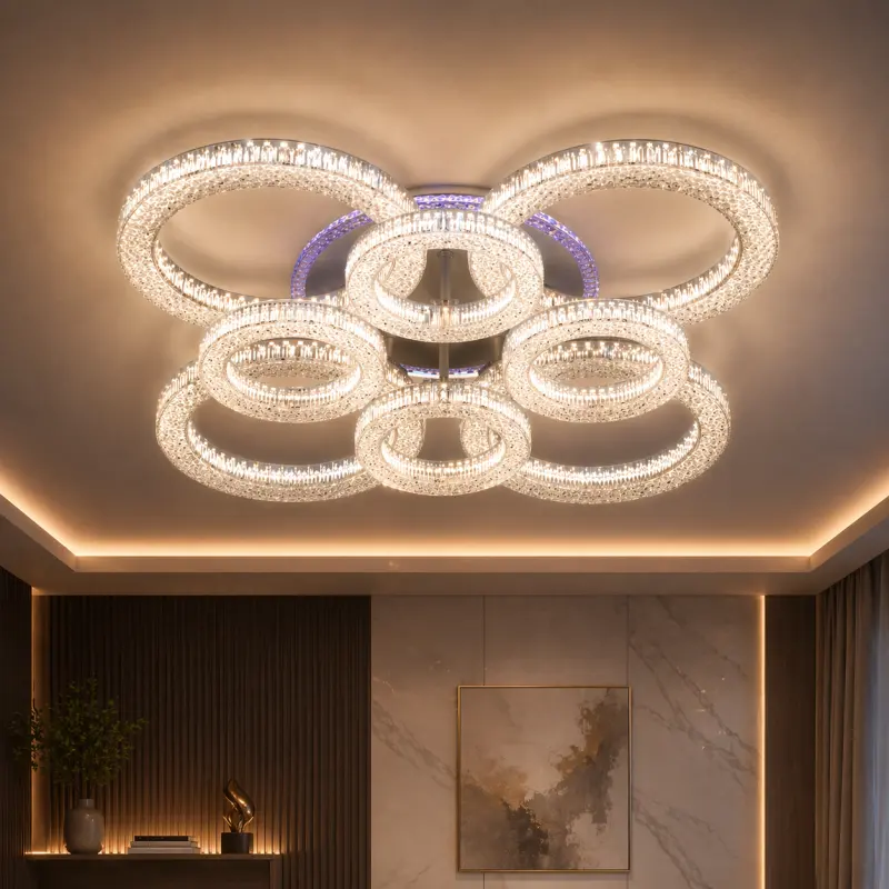 Previzualizare 4: Lustra LED RONDA Regalis cu telecomanda 141W, 8 Cercuri, lumina Rece/Calda/Neutra, Dimabila, Alb