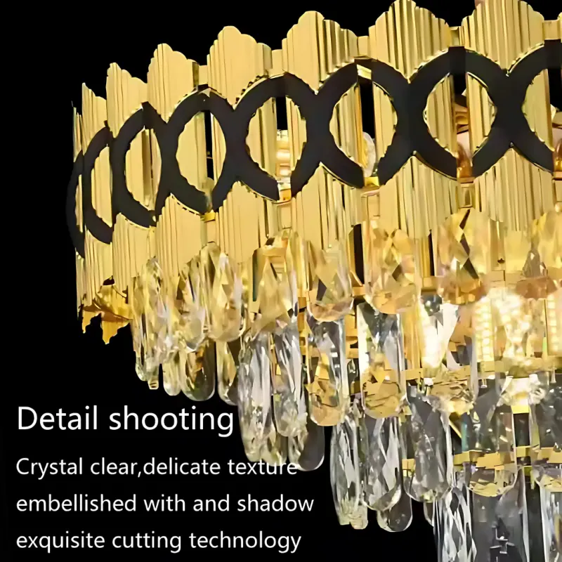 Previzualizare 2: Candelabru Cristal PIERREFONDS Nobile 5xE14, Diametru 38.5cm, Auriu Lucios, Inaltime Reglabila