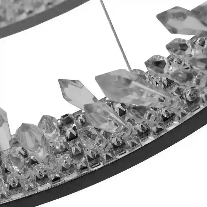 Previzualizare 2: Lustra LED suspendata cu telecomanda, Cristale K9, 110W, 2 Cerc, lumina Rece/Calda/Neutra, Dimabila, Negru, Inaltime Reglabila