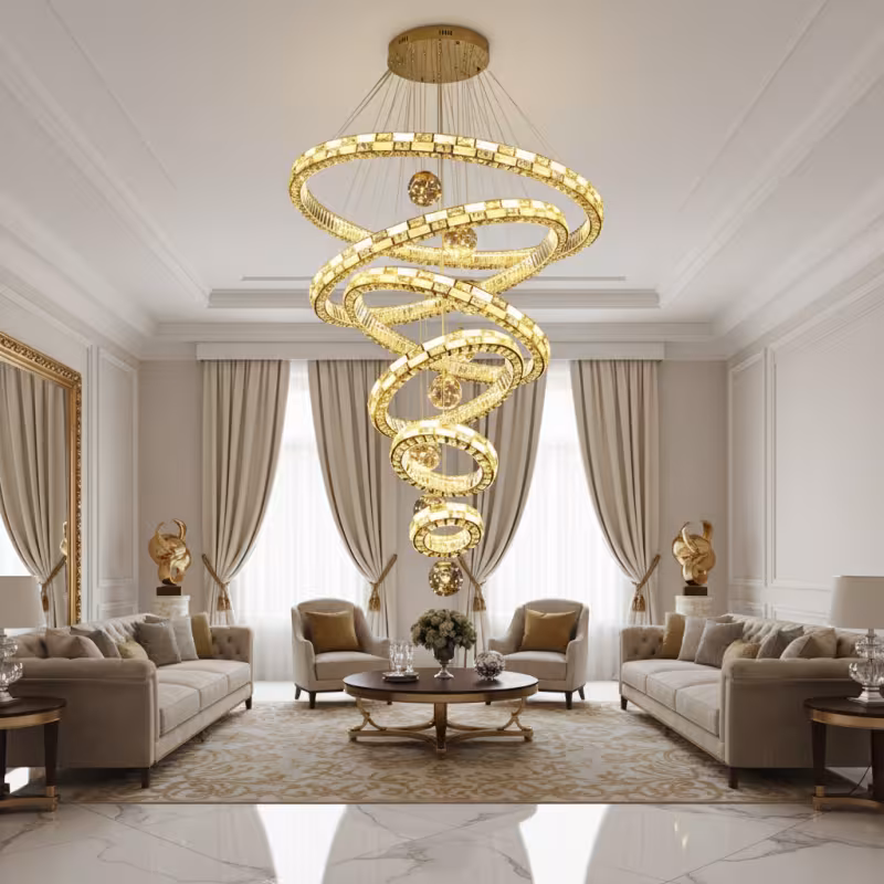Previzualizare 3: Candelabru Cristal cu Telecomanda RONDOS Supremo, 120x350cm, Lumina Calda/Neutra/Rece, Auriu, Metal si Cristal
