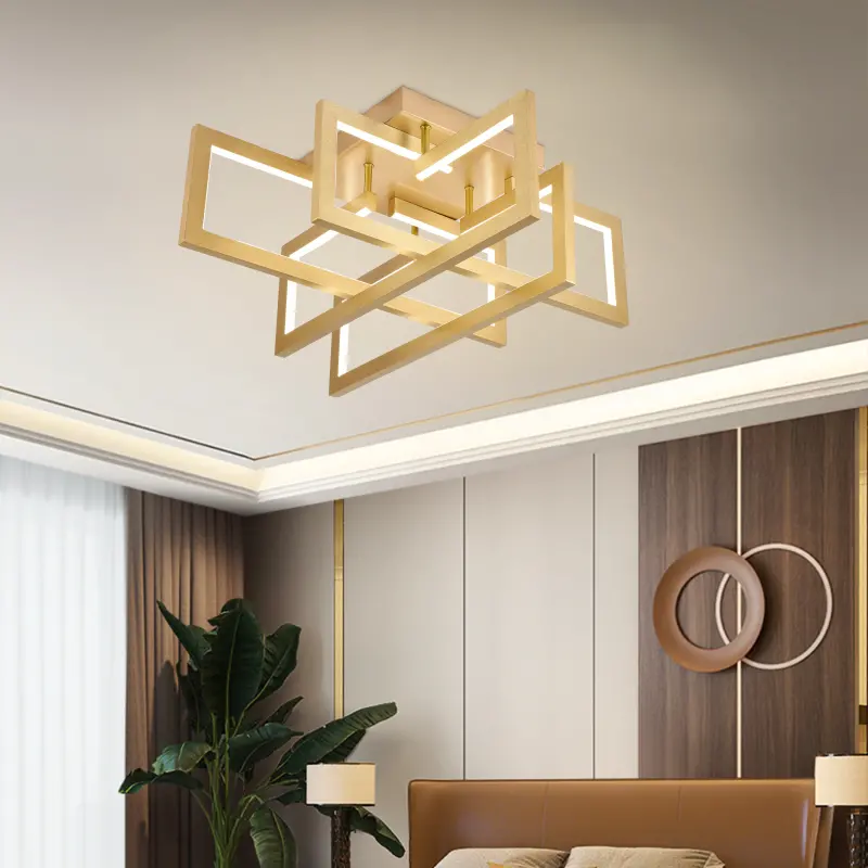 Lustra LED cu telecomanda 96W, 4 Elemente, lumina Rece/Calda/Neutra, Dimabila, Auriu