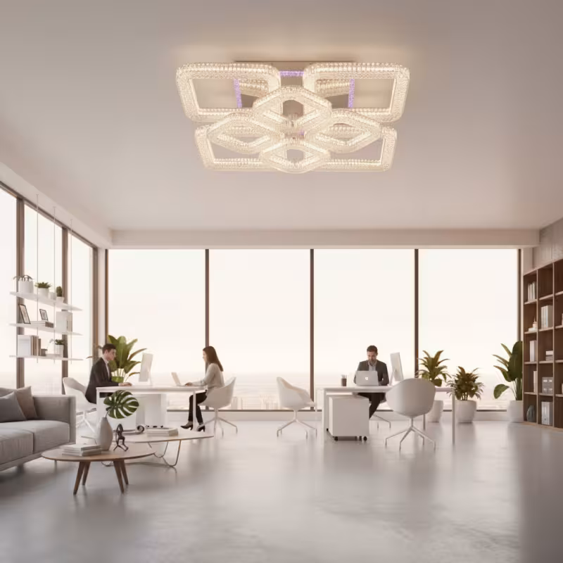 Previzualizare 3: Lustra LED RENATO cu telecomanda si cristal, 128W, 8 Patrate, Lumina Rece/Calda/Neutra, Dimabila, Alb