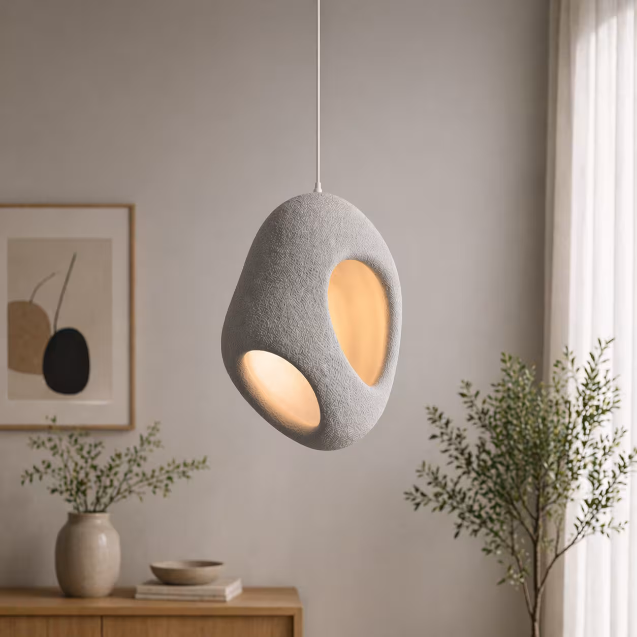Lustra Moderna FOAMER, 37 cm, Suspendata, 1 X E27, Gri, Metal si Spuma, Inaltime Reglabila