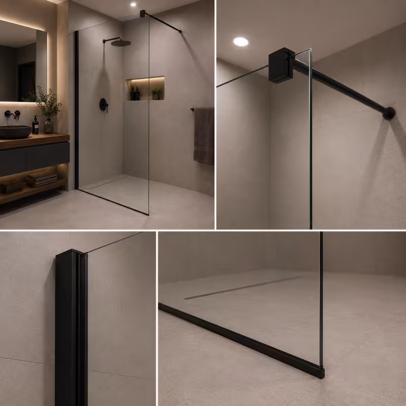 Previzualizare 2: Paravan dus Walk-In 70x195cm, Sticla securizata 8 mm, Profil metalic rezistent, Transparent si Negru