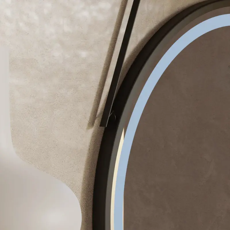 Previzualizare 2: Oglinda LED Rotunda, 50cm, Celeste Majeste Noir Eleve MotionGlow Marcello, Sistem Dezaburire, Ceas & Termometru, Dimabila