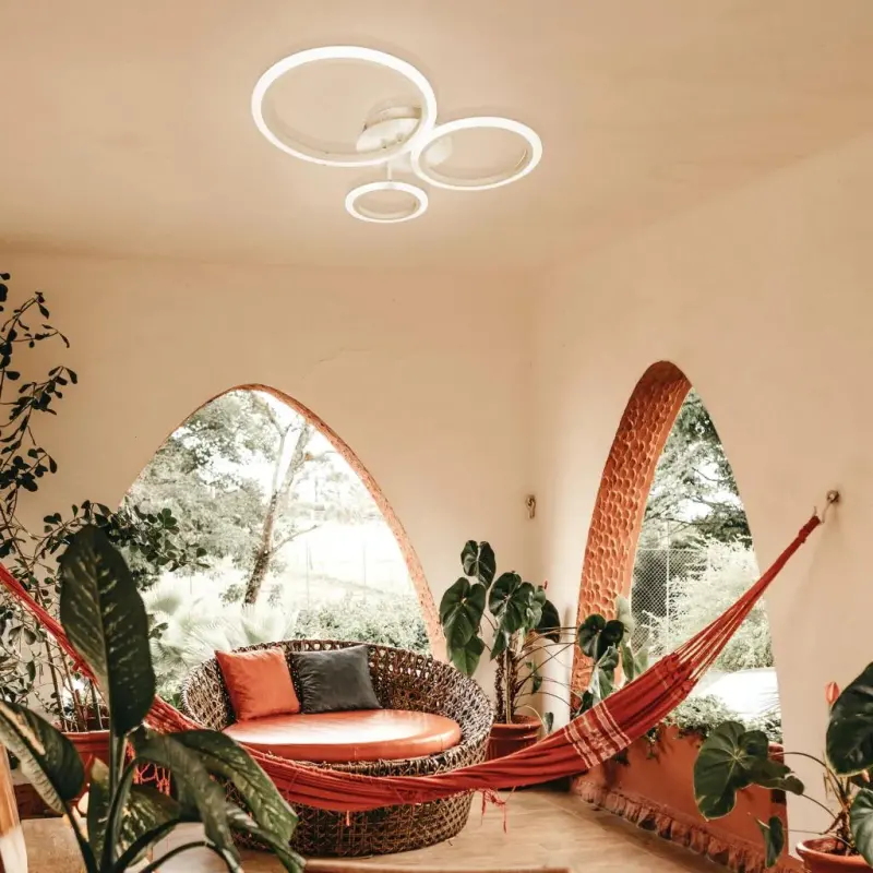 Previzualizare 4: Lustra LED cu telecomanda BETTY 40W, 3 Cercuri, lumina Rece/Calda/Neutra, Dimabila, Alb, Metal si Acril