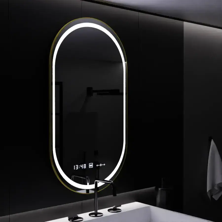 Oglinda LED Ovala, 50x80cm, Roven Senzor MotionGlow Marcello, Sistem Dezaburire, Ceas & Termometru, Dimabila