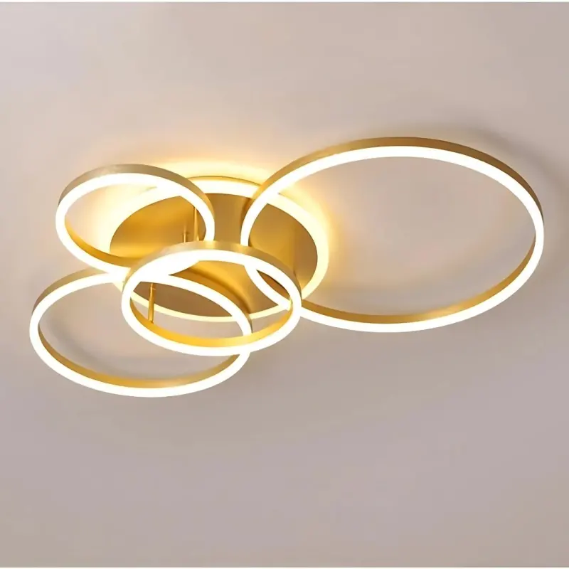 Previzualizare 3: Lustra LED cu Telecomanda RINOVA, 4 cercuri, 112W, Lumina Calda/Rece/Neutra, Dimabila, Auriu