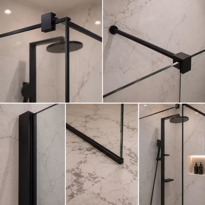 Previzualizare 2: Paravan dus Walk-In SASAKATON, 90x195cm, Sticla cu print, Securizata, 8 mm, Profil metalic rezistent 4.5cm, Transparent si Negru