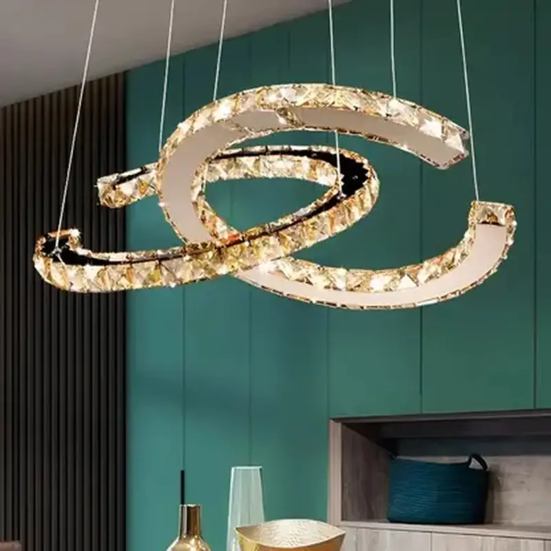 Previzualizare 3: Lustra LED suspendata cu telecomanda si cristal PRISM ANTEA 57W, 2 Cercuri, lumina Rece/Calda/Neutra, Dimabila, Crom Lucios, Inaltime Reglabila