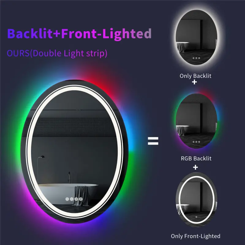 Previzualizare 3: Oglinda LED Rotunda, 60cm, Celeste MotionGlow Marcello, Lumina RGB, Boxa Bluetooth, Sistem Dezaburire, Ceas & Termometru, Dimabila 60X60BTRGB