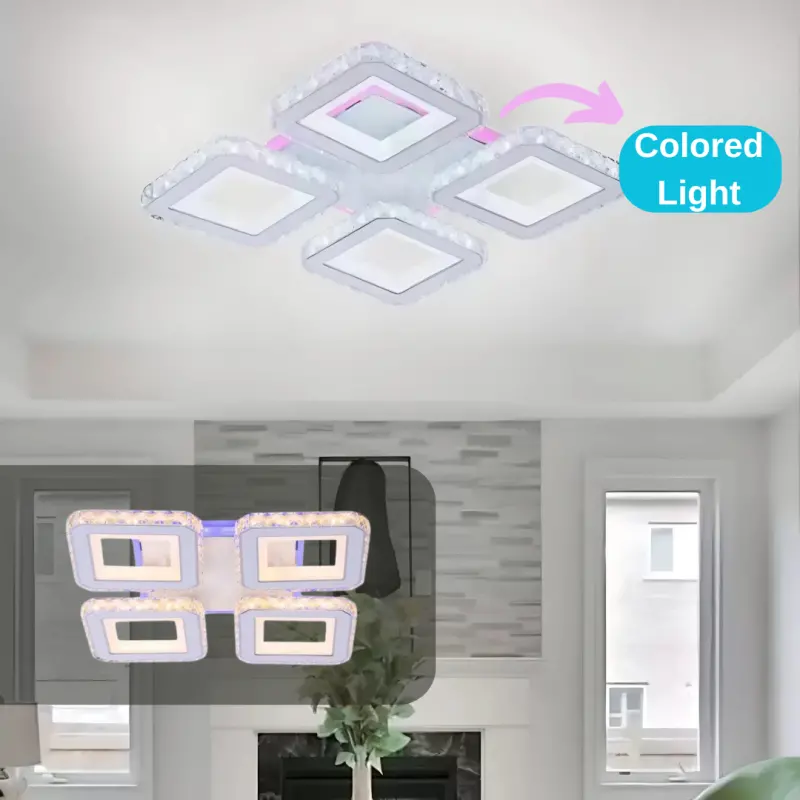 Previzualizare 3: Lustra LED cu telecomanda si cristal LEILA RGB 69W, 4 Patrate, lumina Rece/Calda/Neutra, Dimabila, Alb