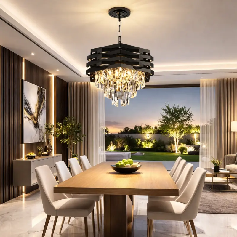 Previzualizare 3: Candelabru Cristal HEXA Ø30cm 3xE14 Negru Inaltime Reglabila