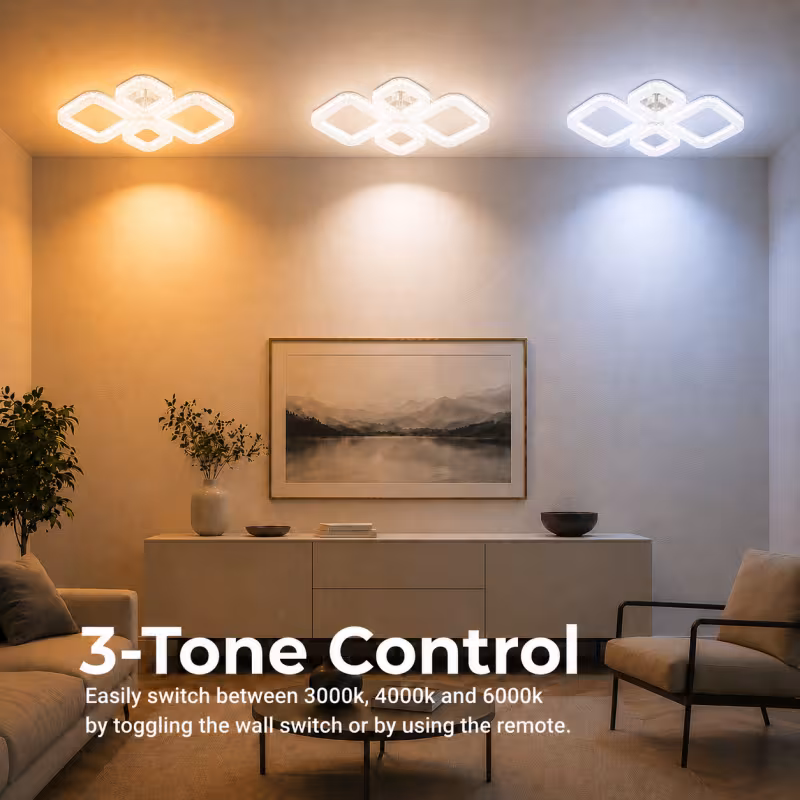 Previzualizare 4: Lustra LED MOND Eleganza cu telecomanda si cristal, 72W, 4 Patrate, Lumina Rece/Calda/Neutra, Dimabila, Alb