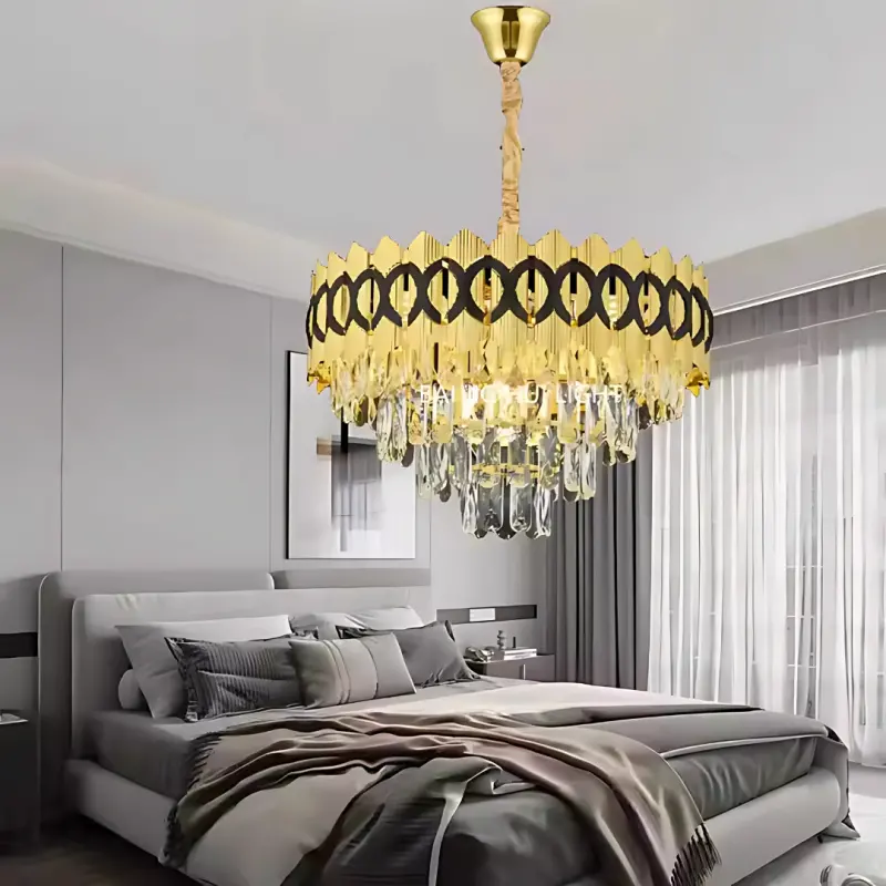 Candelabru Cristal PIERREFONDS Eleganza 8x E14, Diametru 48.5cm, Auriu Lucios, Inaltime Reglabila